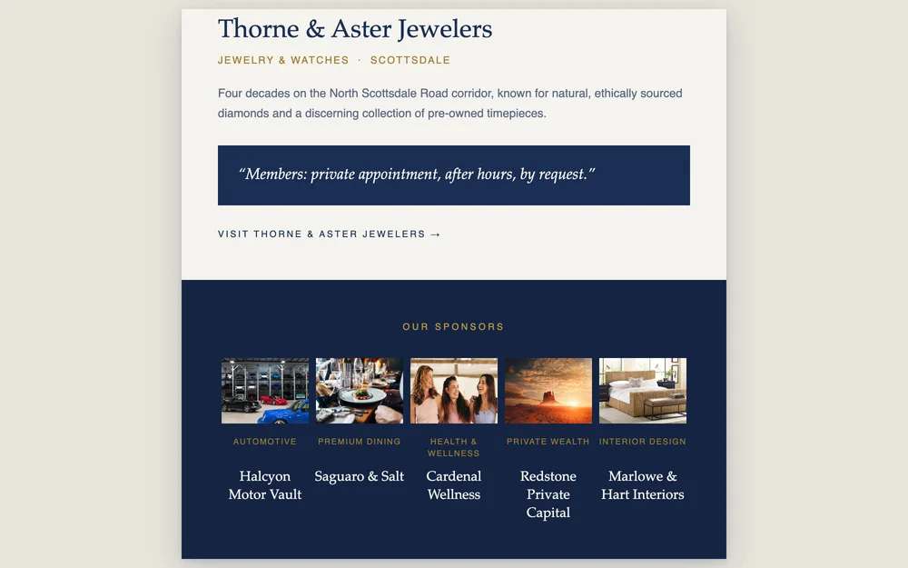 The weekly Private List email, showing its five sponsor tiles below the editorial